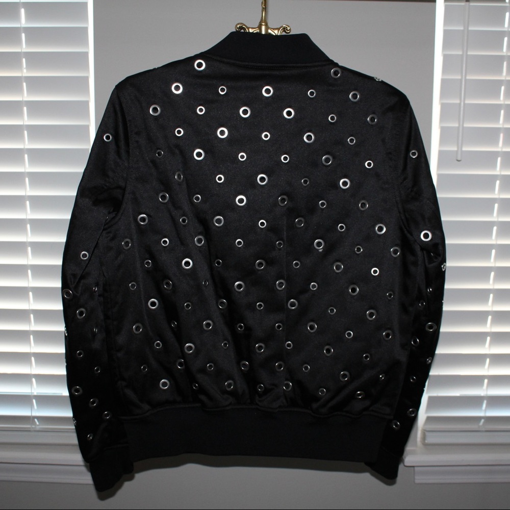 Express Black Eyelet Bomber Jacket - Picture 14 of 15